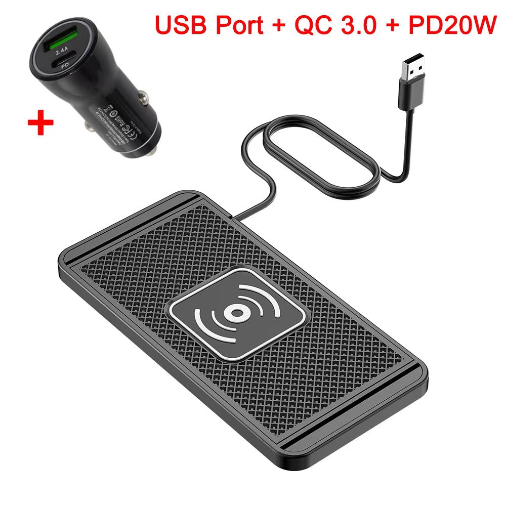 Fast Charging Car Wireless Charger for iPhone 16/15/14/13/12/X & Samsung S24/S23 - Silicone Pad Stand with 15W Power