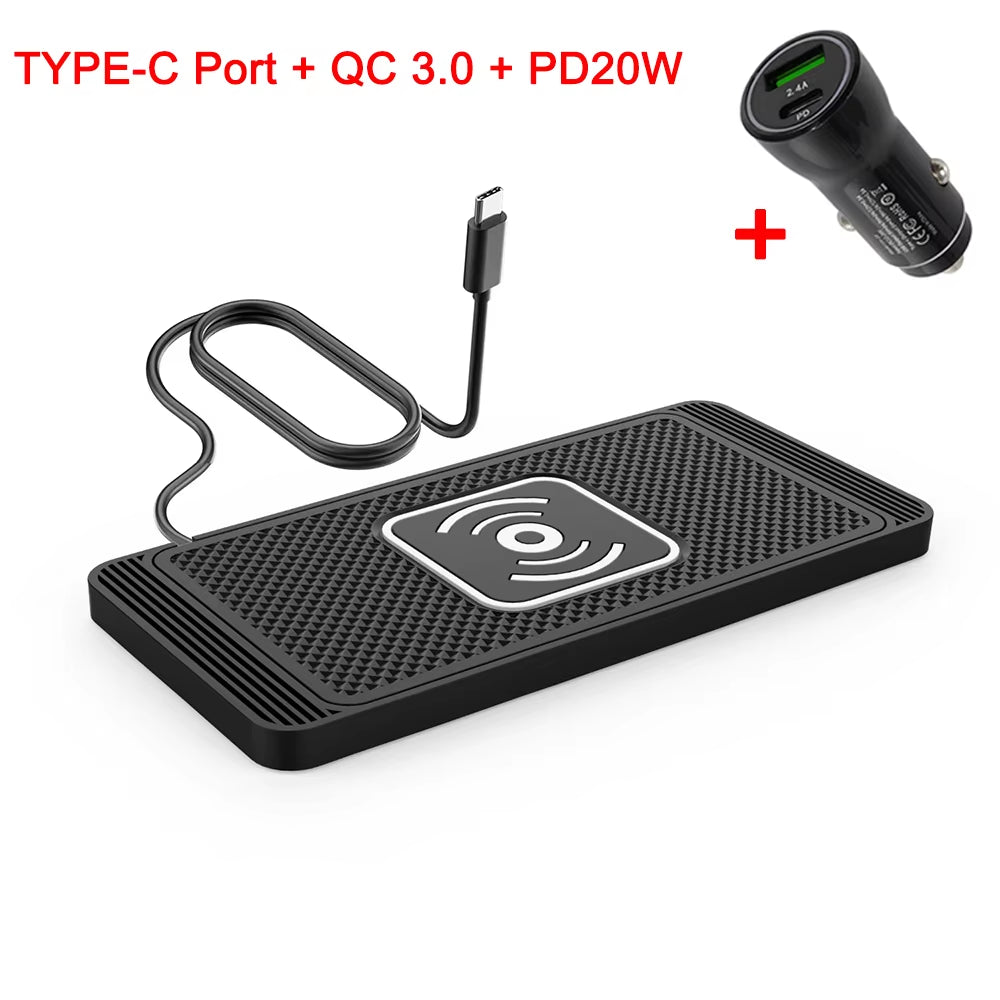 Fast Charging Car Wireless Charger for iPhone 16/15/14/13/12/X & Samsung S24/S23 - Silicone Pad Stand with 15W Power