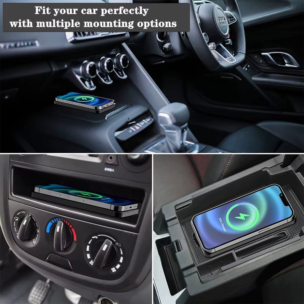 Fast Charging Car Wireless Charger for iPhone 16/15/14/13/12/X & Samsung S24/S23 - Silicone Pad Stand with 15W Power